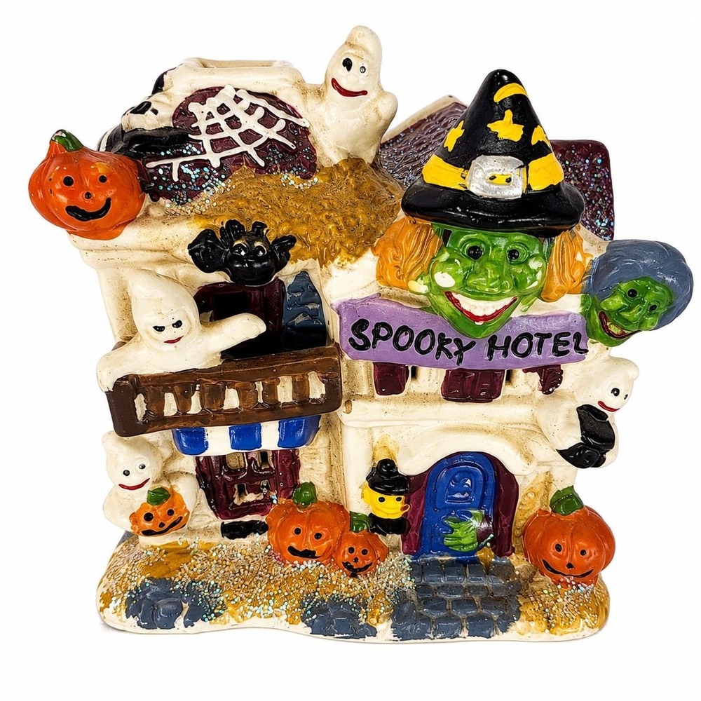 Spooky Hotel Halloween Ceramic Light Up Haunted House Witch Ghost Pumpkin Decor